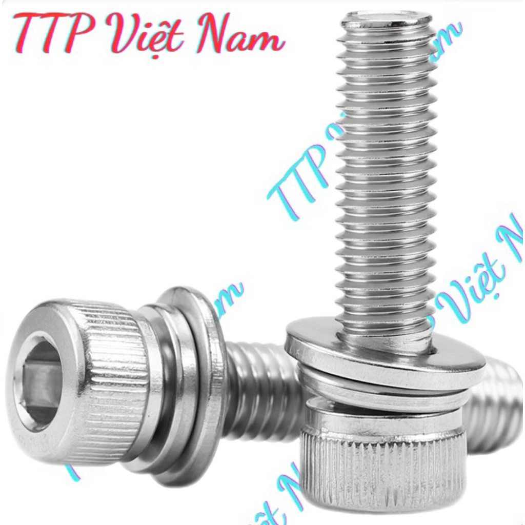 20Cái Bulong liền phẳng vênh,3 tổ hợp lục giác đầu trụ INOX304 M3;M4;M5 ...