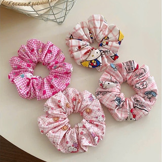 Scrunchies dây cột tóc màu hồng hoạ tiết mèo xinh xắn cho bé gái