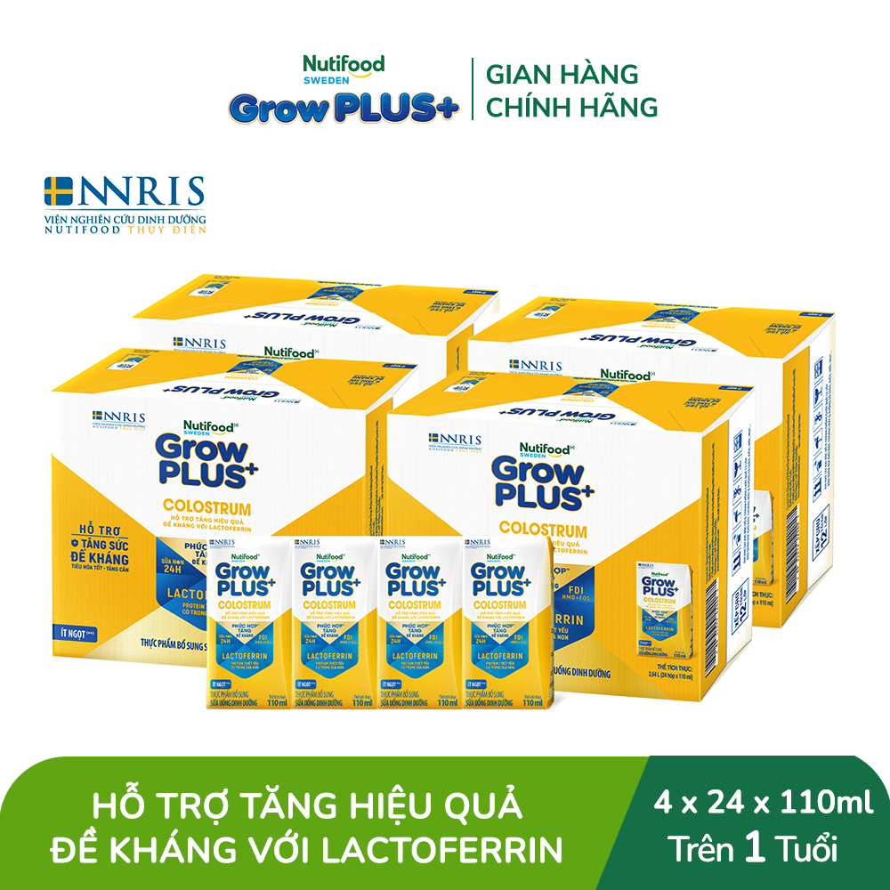 Combo 4 Thùng 24 hộp Sữa bột pha sẵn Nutifood Sweden GrowPLUS+ Colostrum Lactoferrin 110ml