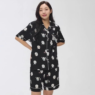 SPAO x tự chế giễu gấu 25ss mới pajama ngắn T cùng một người đàn ông và phụ nữ cùng một bộ đồ ngủ gia đình áo ngủ ngắn t