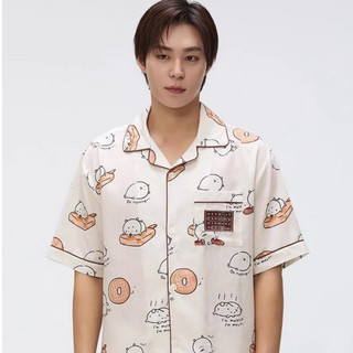 SPAO x tự chế giễu gấu 25ss mới pajama ngắn T cùng một người đàn ông và phụ nữ cùng một bộ đồ ngủ gia đình áo ngủ ngắn t