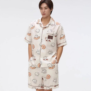 SPAO x tự chế giễu gấu 25ss mới pajama ngắn T cùng một người đàn ông và phụ nữ cùng một bộ đồ ngủ gia đình áo ngủ ngắn t