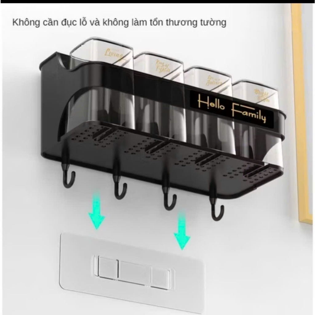 Giá Treo Để Bàn Chải Đánh Răng, Bộ Nhả Kem Đánh Răng Tự Động 2/3/4 Cốc Gắn Tường Tiện Nghi, Hiện Đại