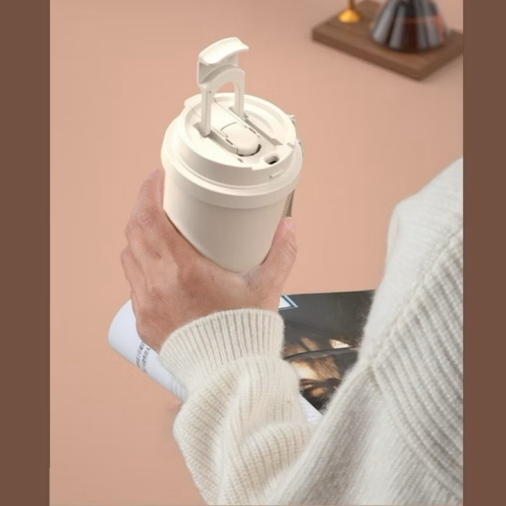 Bình Giữ Nhiệt Có Ống Hút Cao Cấp, Bình Inox 316 Lót Gốm Có Quai Cầm Coffee Tiện Lợi Giữ Nhiệt Tốt