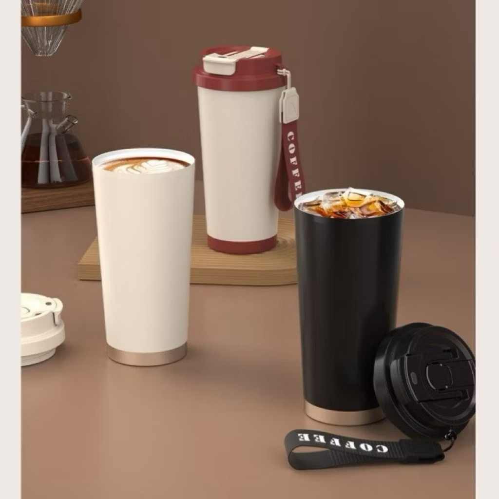 Bình Giữ Nhiệt Có Ống Hút Cao Cấp, Bình Inox 316 Lót Gốm Có Quai Cầm Coffee Tiện Lợi Giữ Nhiệt Tốt