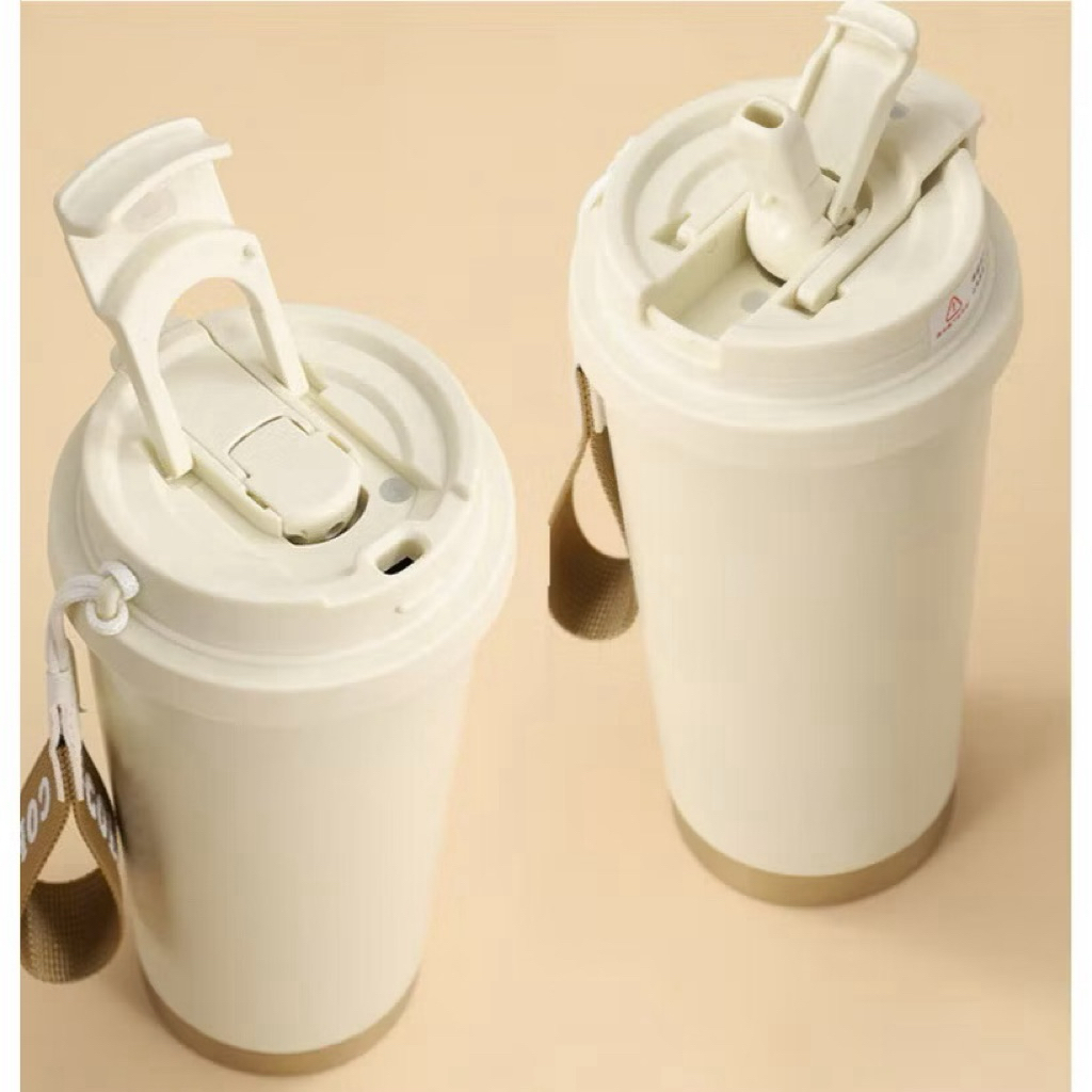 Bình Giữ Nhiệt Có Ống Hút Cao Cấp, Bình Inox 316 Lót Gốm Có Quai Cầm Coffee Tiện Lợi Giữ Nhiệt Tốt
