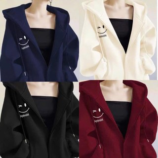 [CÓ TÚI TRONG] Áo khoác nỉ trơn thêu mặt cười nón to rộng chống nắng tốt phù hợp với cả nam và nữ