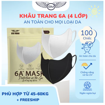 [ thùng 100 chiếc ] Khẩu trang 6a Bảo Minh ( 60kg) khẩu trang 4 lớp kháng khuẩn, chống nắng, tia uv