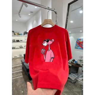 Áo thun hoạt hình Báo hồng uống trà sữa BH01 unisex nam nữ form rộng 100% Cotton