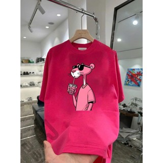 Áo thun hoạt hình Báo hồng uống trà sữa BH01 unisex nam nữ form rộng 100% Cotton