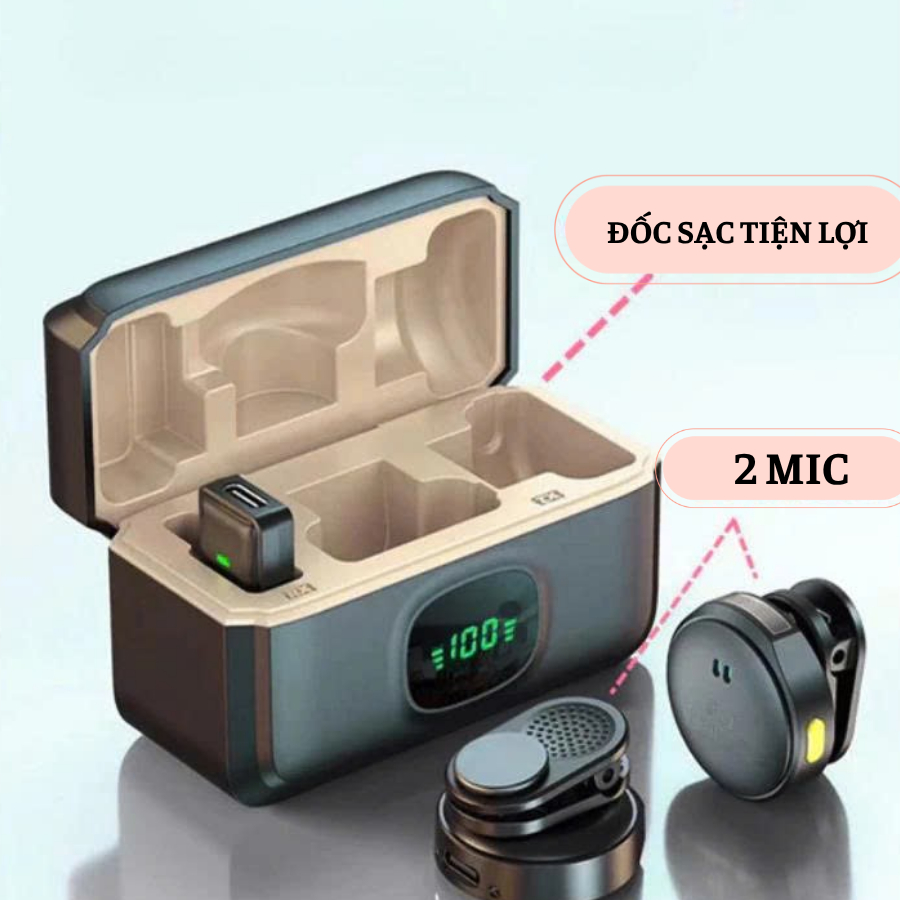 Micro Không Dây Mini ,Mic Kèm Hộp Sạc – Pin 40 Giờ, Thu Âm Rõ Nét, Dùng Cho Điện Thoại,Máy Tính Livestream, Phỏng Vấn