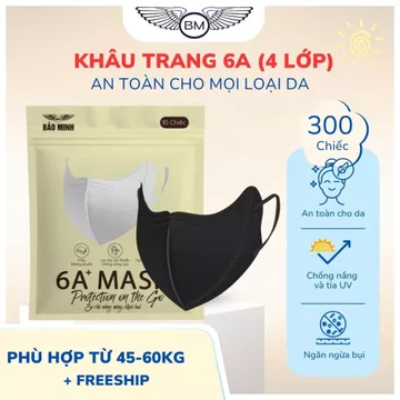 [ Thùng 300 ] chiếc khẩu trang 6A bảo minh, khẩu trang 4 lớp, kháng khuẩn, chống bụiu, chống tia UV