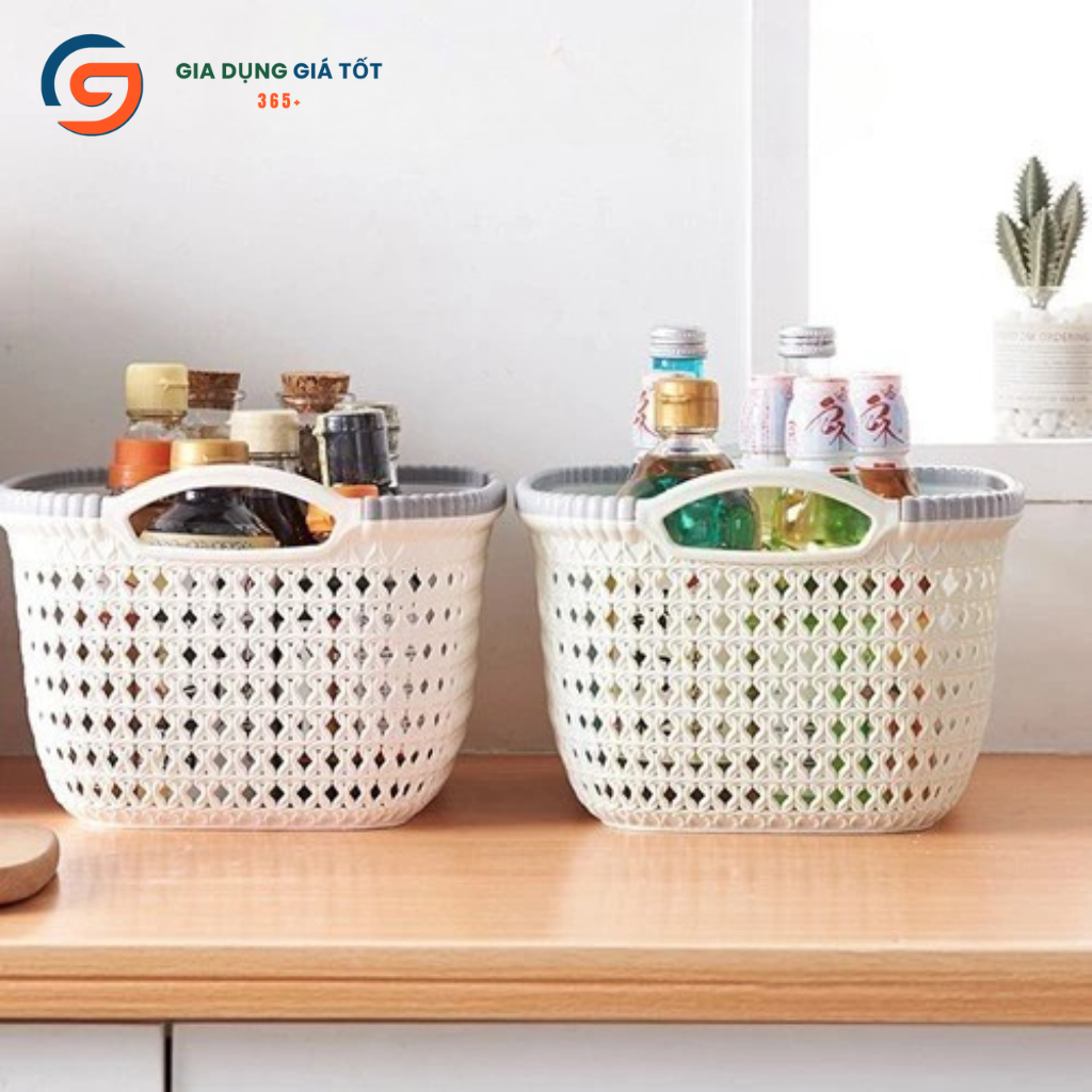 Giỏ nhựa giả mây đựng đồ đa năng Song Long - Rổ đựng quần áo có tay cầm phong cách Hàn Quốc