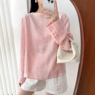 𝗡𝘂𝗻𝘂 - |LY LINEN|- Áo Linen cổ thuyền tay dài basic