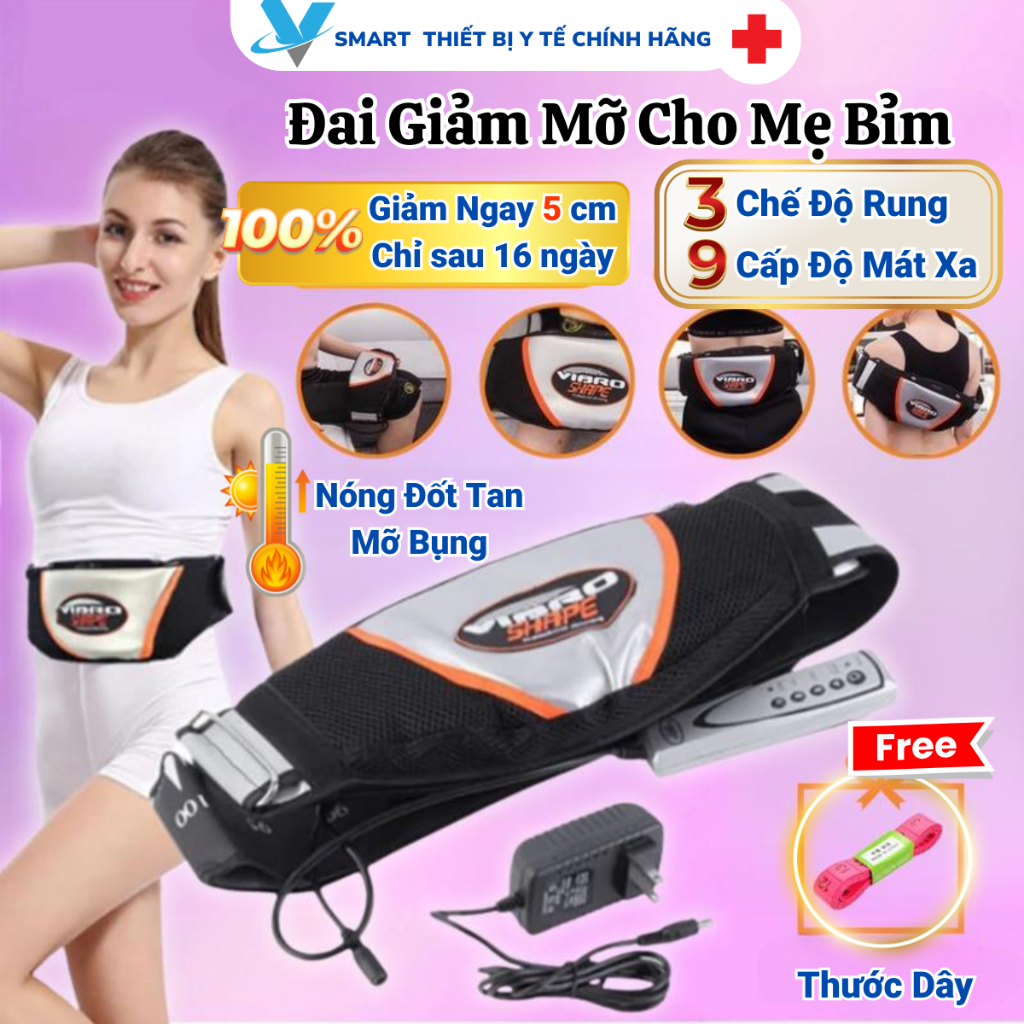 Máy Massage Bụng Vibro Shape Rung Nóng Giảm Mỡ Bụng Dưới Sau Sinh, Đai Quấn Nóng Giảm Mỡ Đùi Bắp Tay