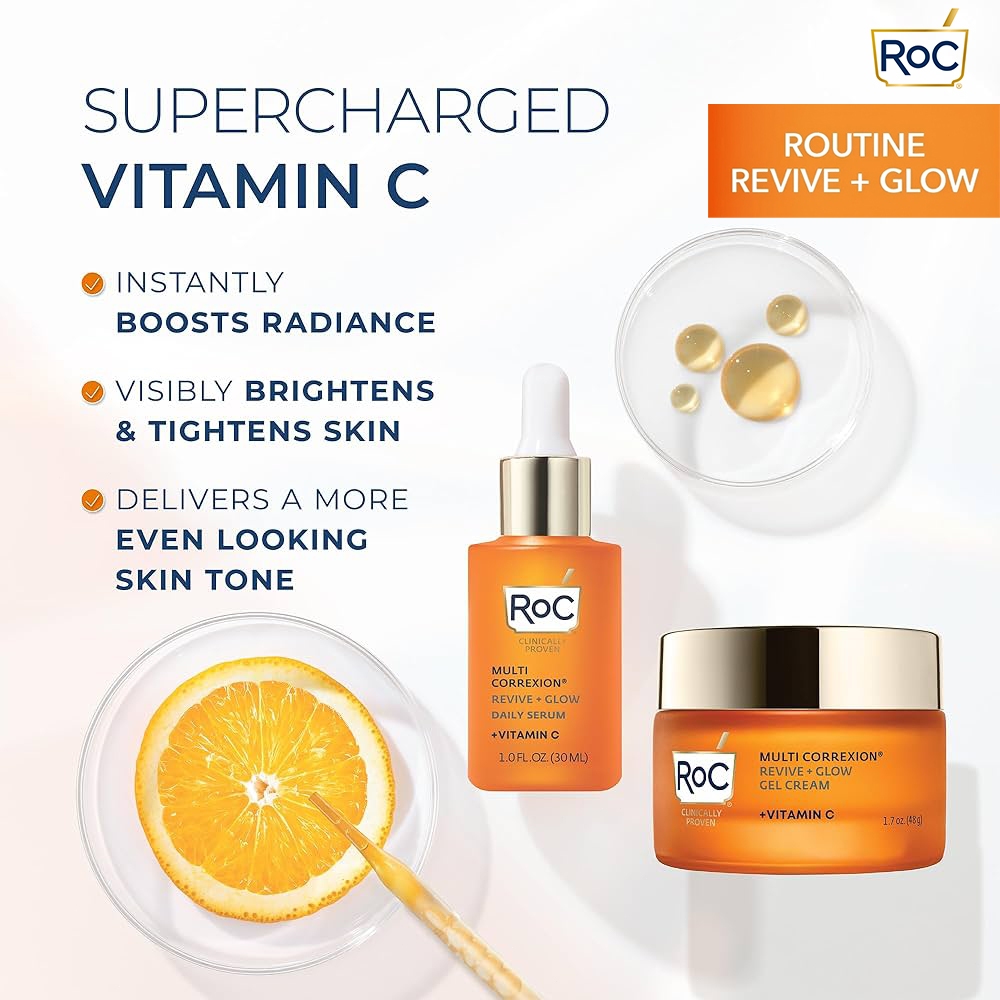 Tinh Chất ROC Vitamin C Revive + Glow Serum 30ml & Kem Dưỡng Gel Cream 48g – Làm Sáng Da, Mờ Thâm, Chống Oxy