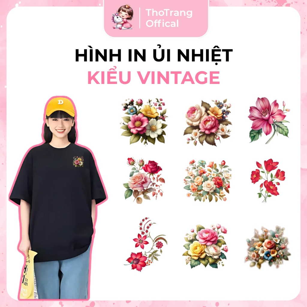 Hình ủi nhiệt quần áo, túi xách vintage, Sticker ủi áo tại nhà bằng bàn là, in sticker theo yêu cầu