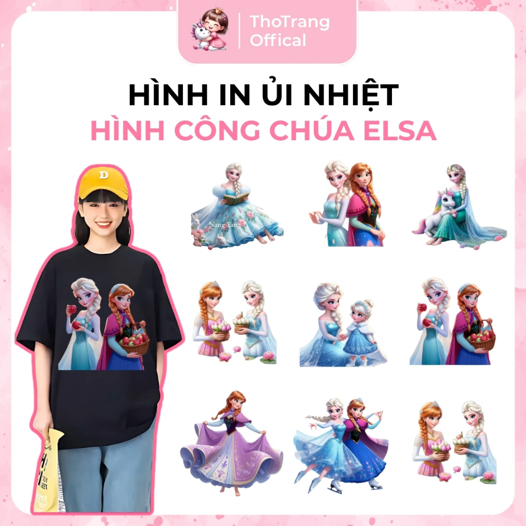 Hình ủi nhiệt công chúa Elsa dễ dàng ủi tại nhà bằng bàn là, sticker 3d, sticker in áo theo yêu cầu inbox shop