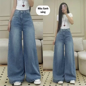 Quần jean Hari màu Be Trắng Ống Rộng Tôn Dáng Cạp Cao Unisex