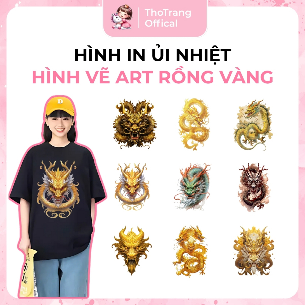 Hình ủi nhiệt PANT ART RỒNG VÀNG may mắn ủi áo tại nhà bằng bàn ủi bàn là, Sticker 3d