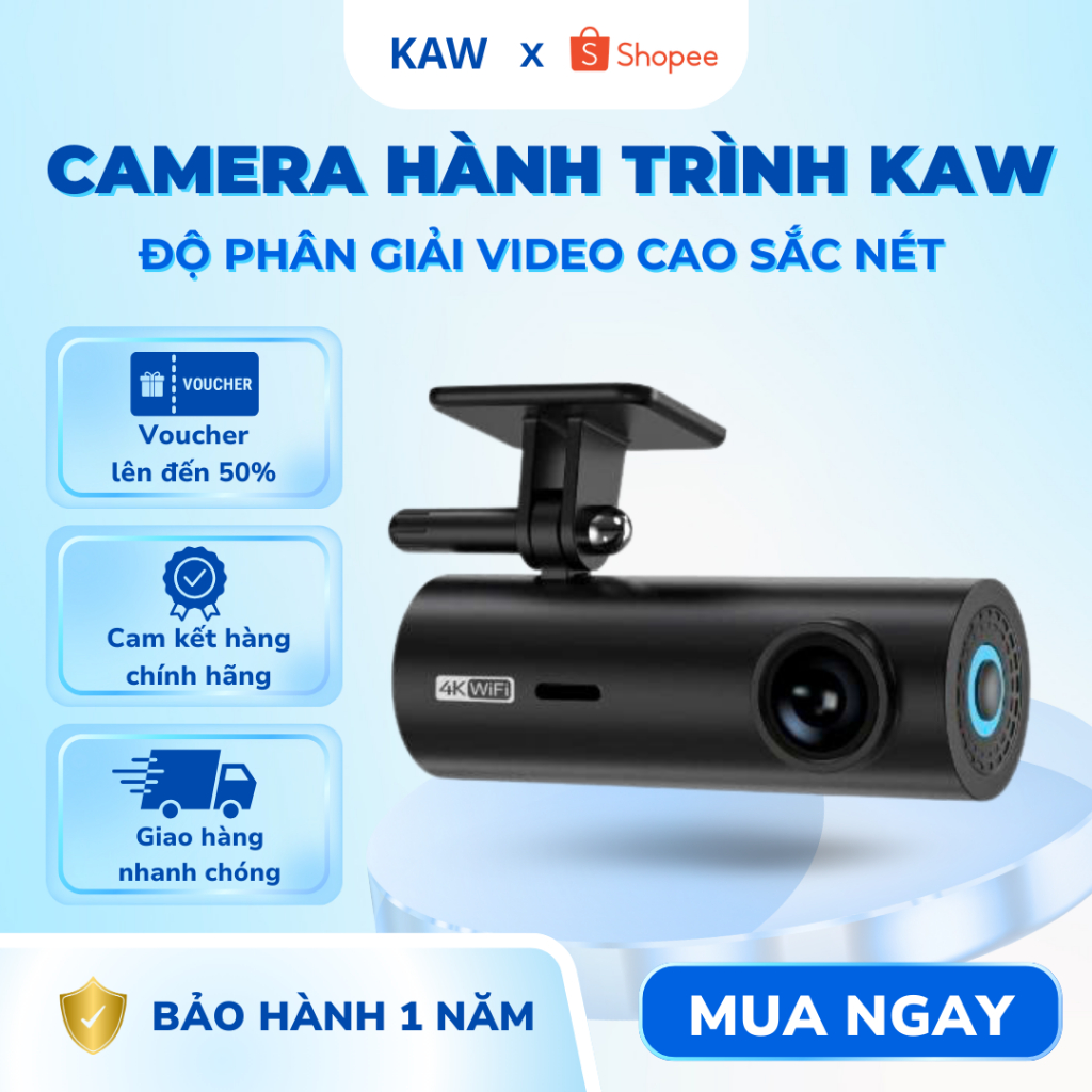 Camera Hành Trình Cao Cấp KAW, Phân Giải 4K Kết Nối APP Điện Thoại, Góc ...
