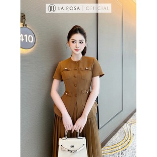 Set Đồ Nữ Thanh Lịch La Rosa Thiết Kế Áo Vest Lửng Cổ Tròn Phối Chân Váy Xếp Ly Dài Sang Trọng S901