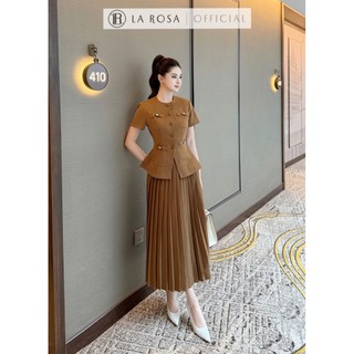 Set Đồ Nữ Thanh Lịch La Rosa Thiết Kế Áo Vest Lửng Cổ Tròn Phối Chân Váy Xếp Ly Dài Sang Trọng S901