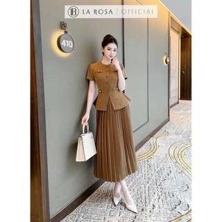 Set Đồ Nữ Thanh Lịch La Rosa Thiết Kế Áo Vest Lửng Cổ Tròn Phối Chân Váy Xếp Ly Dài Sang Trọng S901