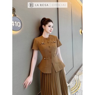 Set Đồ Nữ Thanh Lịch La Rosa Thiết Kế Áo Vest Lửng Cổ Tròn Phối Chân Váy Xếp Ly Dài Sang Trọng S901