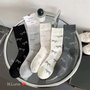 Set 5 đôi tất nữ nơ cổ cao mix màu