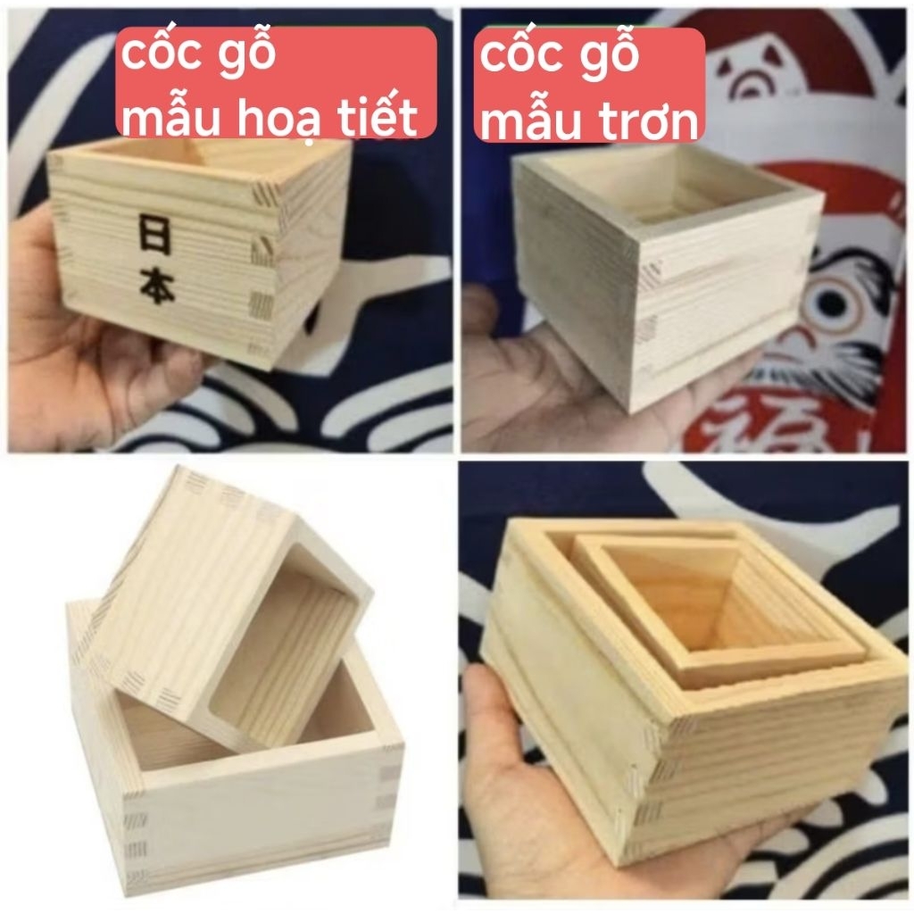 [KHÔNG DÙNG TRỰC TIẾP CHỨA NƯỚC UỐNG]Cốc gỗ vuông Nhật 8,5x8,5x5,5cm/11x11x6cm