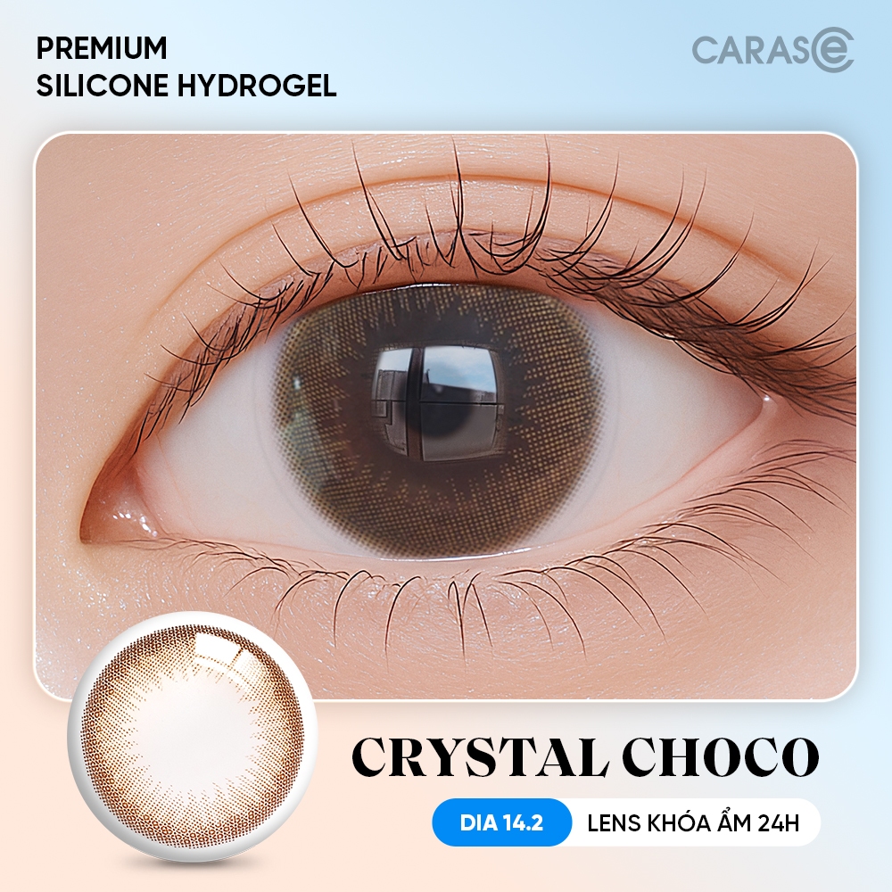 [1 chiếc] Kính áp tròng khoá ẩm 24H 1 Tháng Màu Nâu Trầm CARASE, Lens cận CRYSTAL CHOCO
