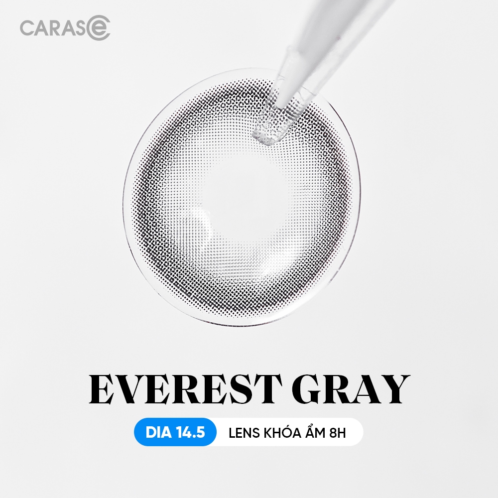 [1 chiếc] Kính áp tròng khoá ẩm 8H 3 Tháng Màu Xám Tro Viền Đen CARASE, Lens cận EVEREST GRAY