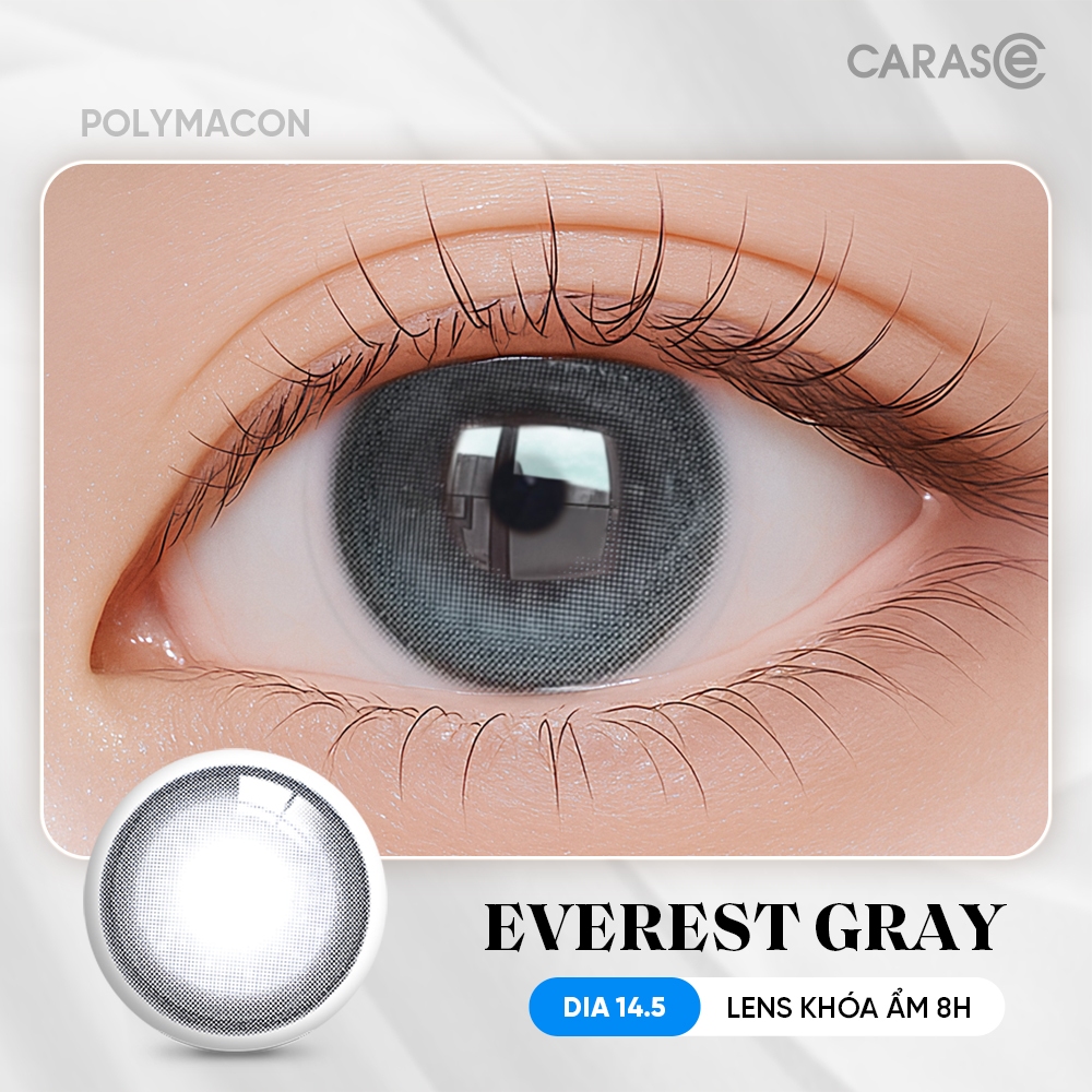 [1 chiếc] Kính áp tròng khoá ẩm 8H 3 Tháng Màu Xám Tro Viền Đen CARASE, Lens cận EVEREST GRAY