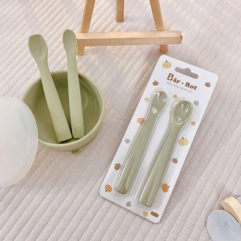 Set 2 thìa silicone Bar rot vừa miệng cho bé ăn, không lo cạnh sắc, dễ dàng sử dụng Bahu_Baby