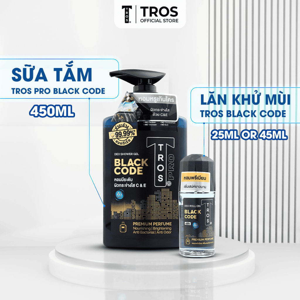 Combo TROS Black Code - Sữa Tắm & Lăn Khử Mùi Sang Trọng Cho Quý Ông Lịch Lãm