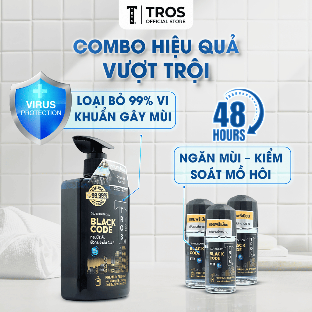 Combo TROS Black Code - Sữa Tắm & Lăn Khử Mùi Sang Trọng Cho Quý Ông Lịch Lãm
