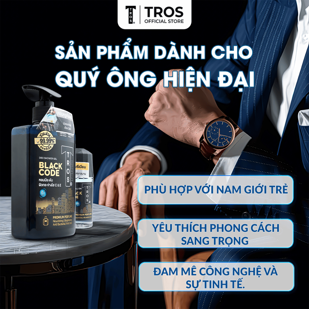 Combo TROS Black Code - Sữa Tắm & Lăn Khử Mùi Sang Trọng Cho Quý Ông Lịch Lãm