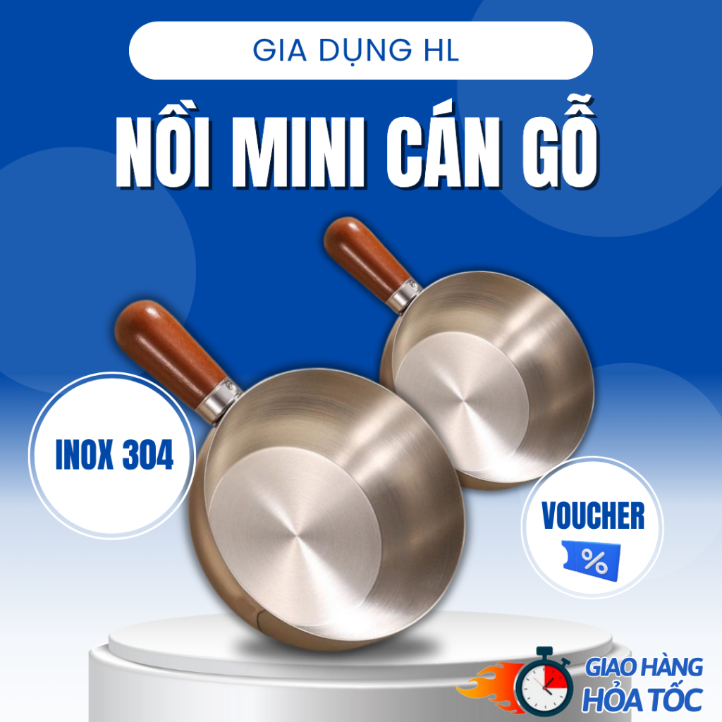 Nồi mini inox cán gỗ chống bỏng – Nấu mì, đun sữa, làm sốt – Dùng bếp gas & bếp từ