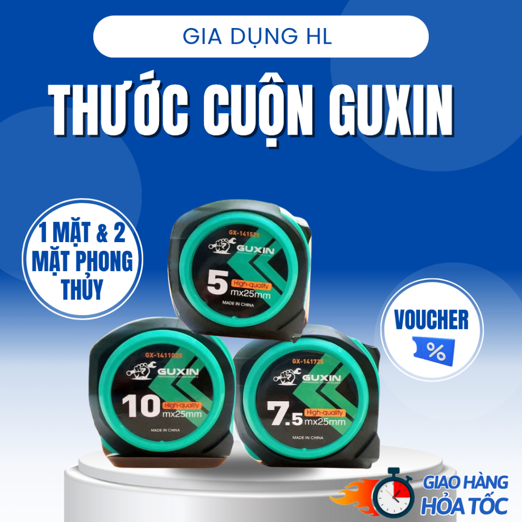 Thước cuộn GUXIN – Dài 3m/5m/7.5m/10m – 1 mặt thường & 2 mặt (có mặt phong thủy)