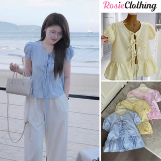 Áo Kiểu Nữ Kẻ Sọc Babydoll Tay Phồng (Tặng Kèm Áo 2 Dây Trắng) Chất Đũi WAK019