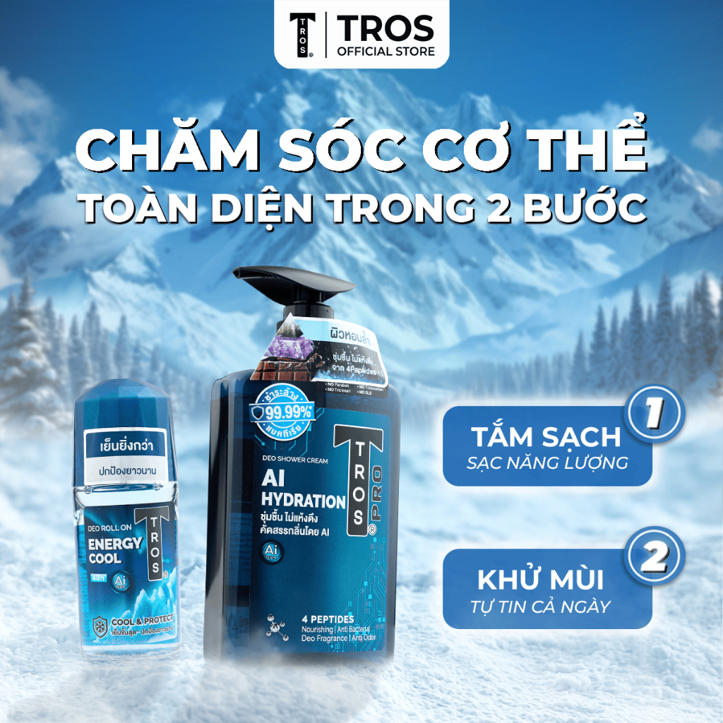 Combo TROS AI Hydration & Energy Cool – Sữa Tắm Dưỡng Ẩm Sâu & Lăn Khử Mùi Mát Lạnh Kéo Dài