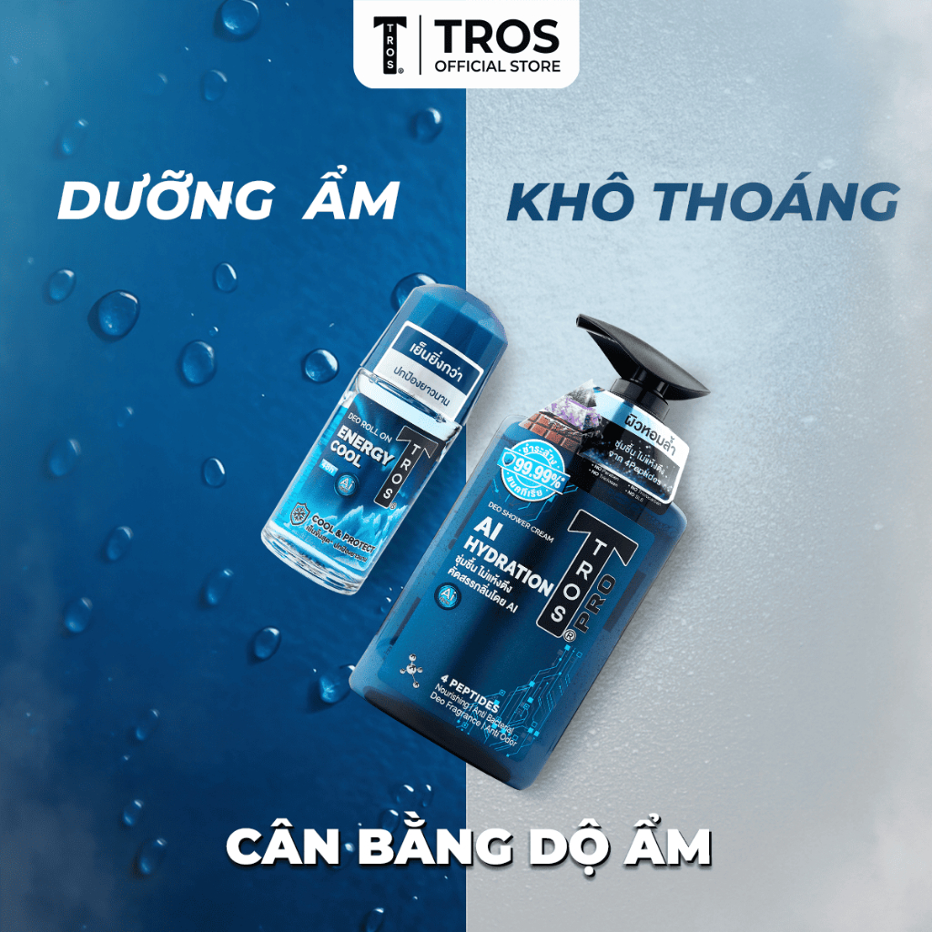 Combo TROS AI Hydration & Energy Cool – Sữa Tắm Dưỡng Ẩm Sâu & Lăn Khử Mùi Mát Lạnh Kéo Dài