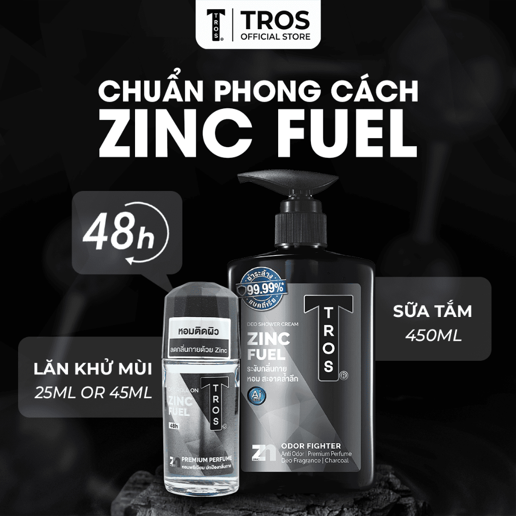 Bộ Đôi TROS Zinc Fuel – Làm Sạch Sâu, Kháng Khuẩn, Ngừa Mụn & Kiểm Soát Mùi Suốt Ngày