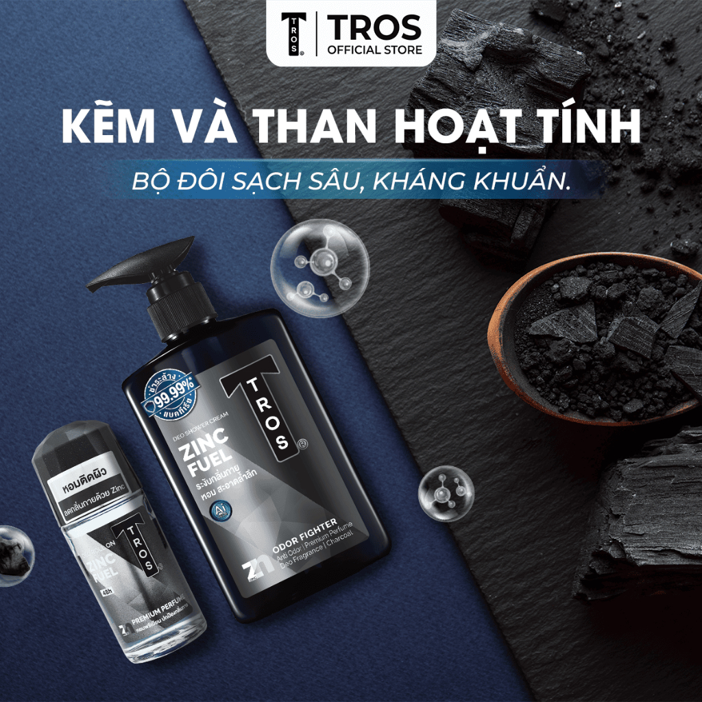 Bộ Đôi TROS Zinc Fuel – Làm Sạch Sâu, Kháng Khuẩn, Ngừa Mụn & Kiểm Soát Mùi Suốt Ngày