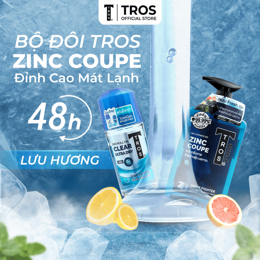 Bộ Đôi TROS Zinc Coupe & Clear Ultra – Làm Sạch Sâu, Ngừa Mụn & Khô Thoáng Ngăn Mùi Suốt Ngày