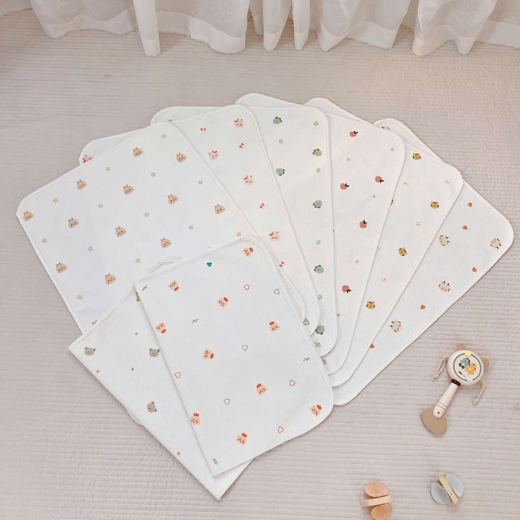 Lót chống thấm MONONA 3 lớp cao cấp bề mặt cotton organic mềm mịn cho bé KT 50x70cm Bahu_Baby