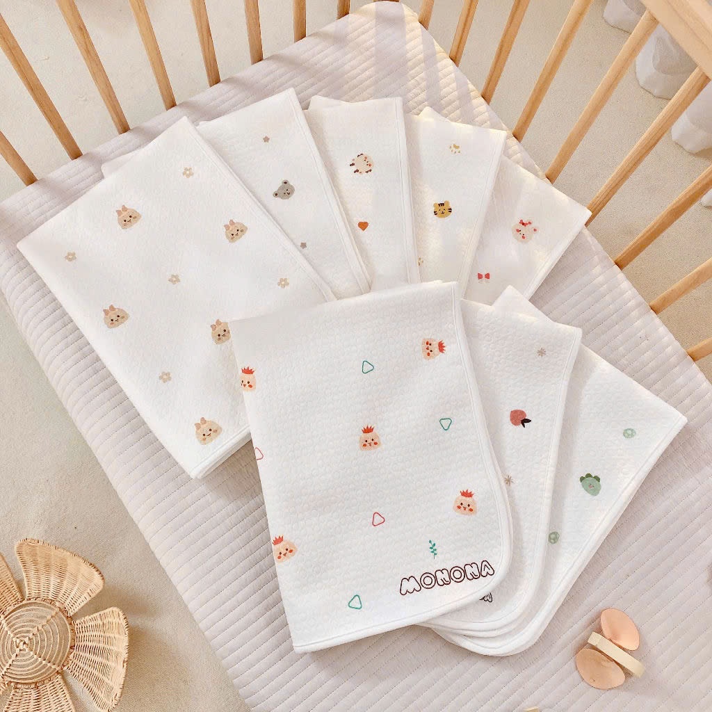 Lót chống thấm MONONA 3 lớp cao cấp bề mặt cotton organic mềm mịn cho bé KT 50x70cm Bahu_Baby
