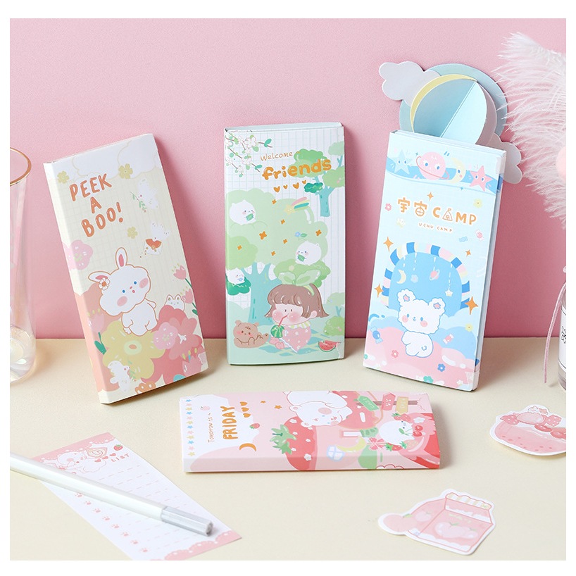 Bộ Giấy Note Dán, Bộ Giấy Note Dễ Thương Hoạt Hình Màu Xinh Xắn, Có Keo Dán Giúp Ghi Chú Tiện Lợi