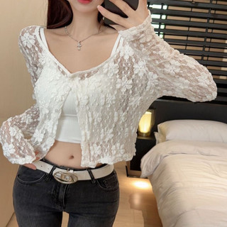 Áo Cardigan Mỏng Ren 1 lớp Hoa Sexy Dáng Ngắn Hàn Quốc Nhẹ Nhàng Vintage